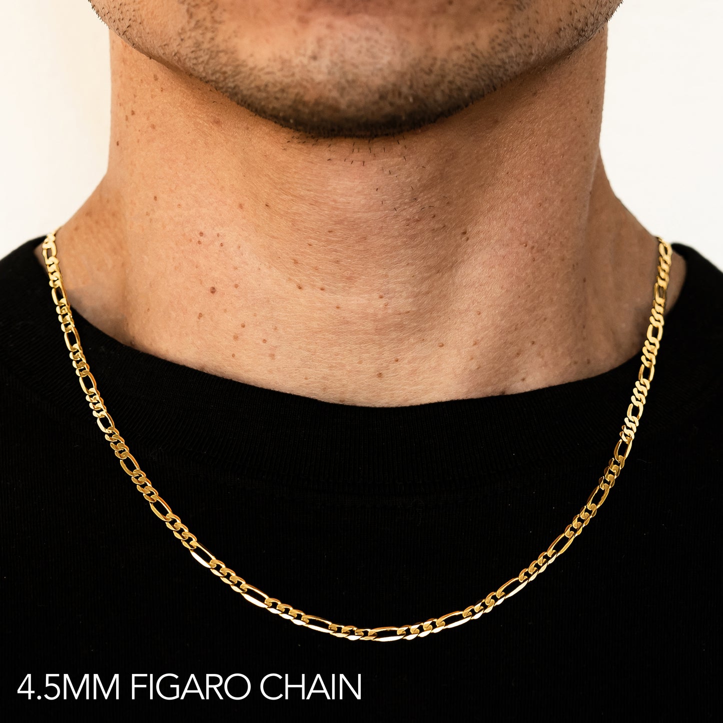 10K 4.5MM YELLOW GOLD SOLID FIGARO 20 CHAIN NECKLACE"