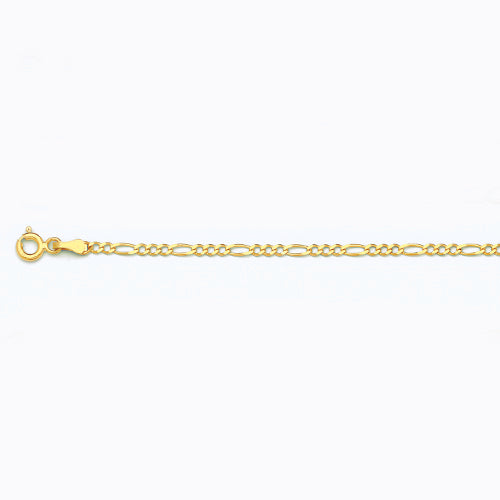 10K 2MM YELLOW GOLD SOLID FIGARO 7.5 CHAIN BRACELET"