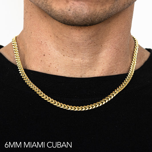 14K 6MM YELLOW GOLD HOLLOW MIAMI CUBAN 28 CHAIN NECKLACE"