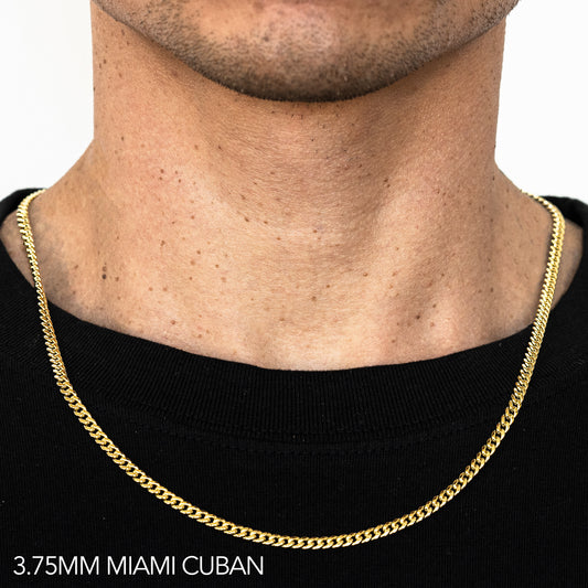14K 3.75MM YELLOW GOLD HOLLOW MIAMI CUBAN 16" CHAIN NECKLACE"