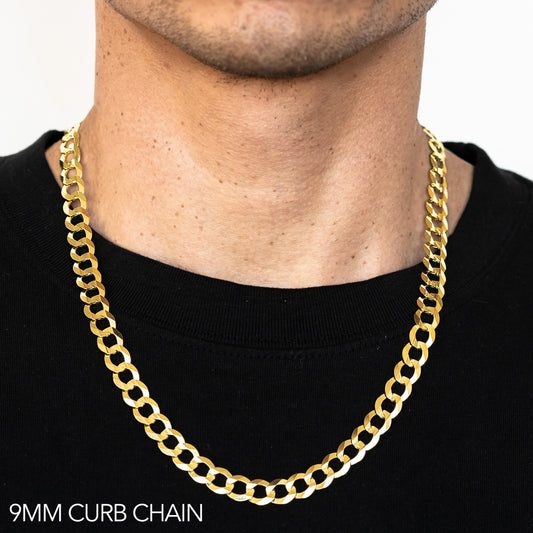 14K 9MM YELLOW GOLD HOLLOW CURB 20 CHAIN NECKLACE"