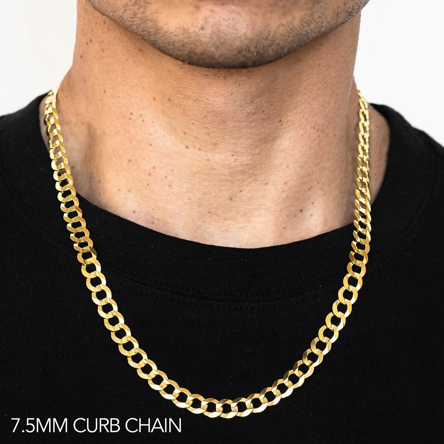 14K 7.5MM YELLOW GOLD HOLLOW CURB 30 CHAIN NECKLACE"