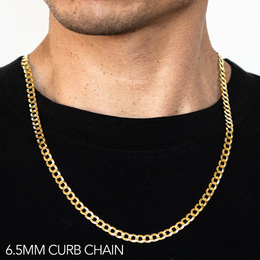 14K 6.5MM YELLOW GOLD HOLLOW CURB 22 CHAIN NECKLACE"