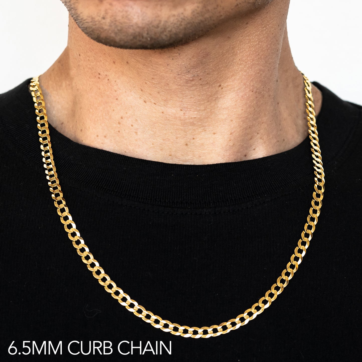 14K 6.5MM YELLOW GOLD HOLLOW CURB 28 CHAIN NECKLACE"