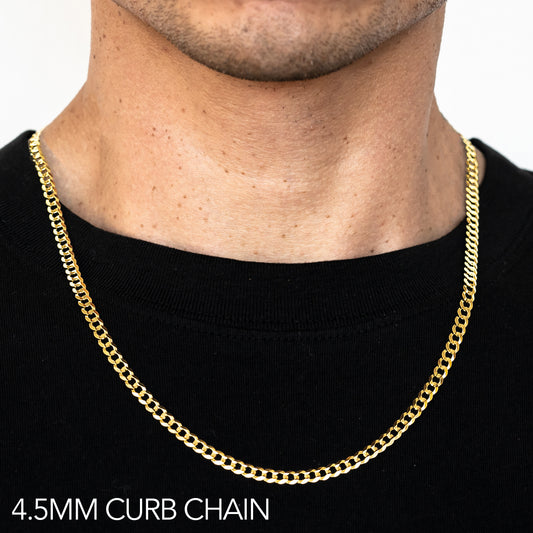 14K 4.5MM YELLOW GOLD HOLLOW CURB 20 CHAIN NECKLACE"