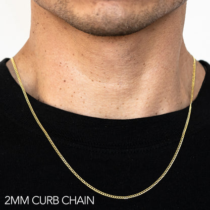 14K 2MM YELLOW GOLD HOLLOW CURB 22 CHAIN NECKLACE"