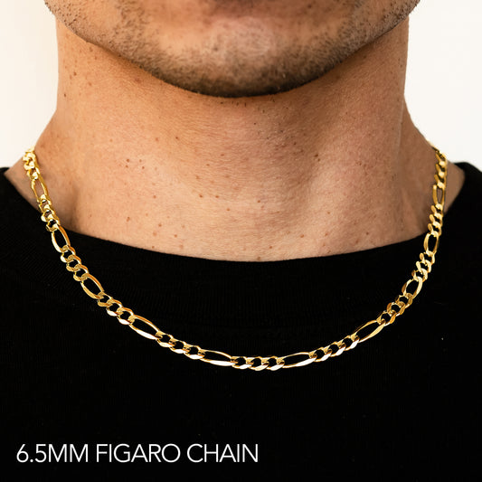 14K 6.5MM YELLOW GOLD HOLLOW FIGARO 24 CHAIN NECKLACE"