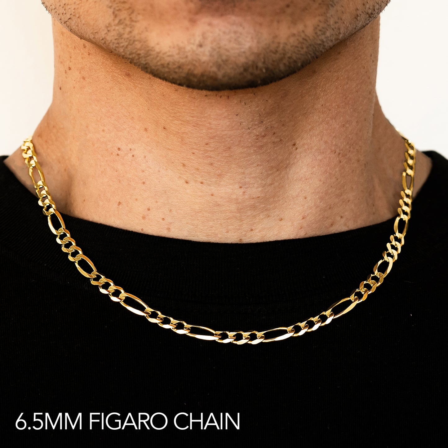 14K 6.5MM YELLOW GOLD HOLLOW FIGARO 20 CHAIN NECKLACE"