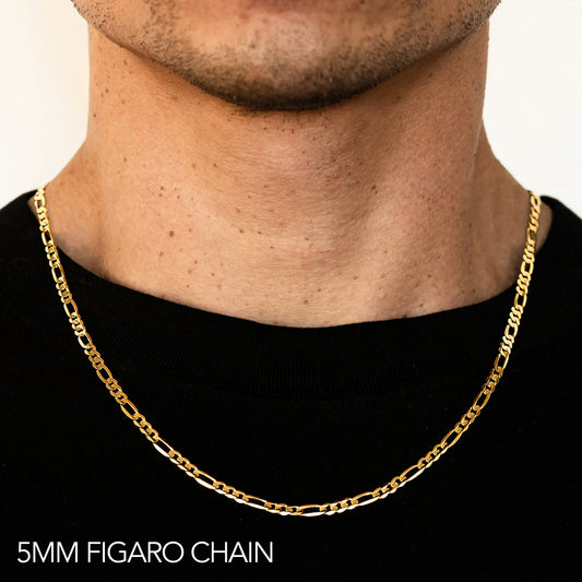 14K 5MM YELLOW GOLD HOLLOW FIGARO 28" CHAIN NECKLACE