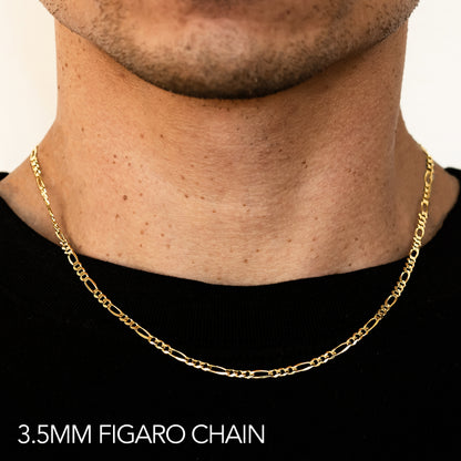 14K 3.5MM YELLOW GOLD HOLLOW FIGARO 28 CHAIN NECKLACE"