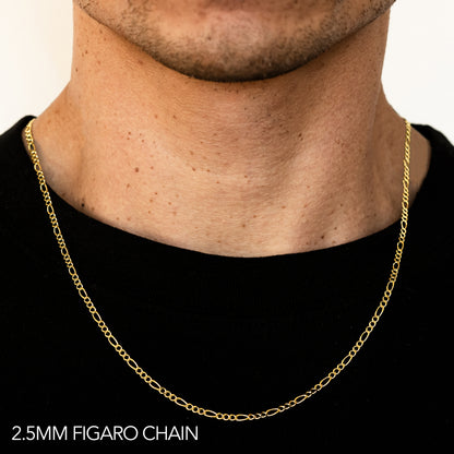 14K 2.5MM YELLOW GOLD HOLLOW FIGARO 24 CHAIN NECKLACE"