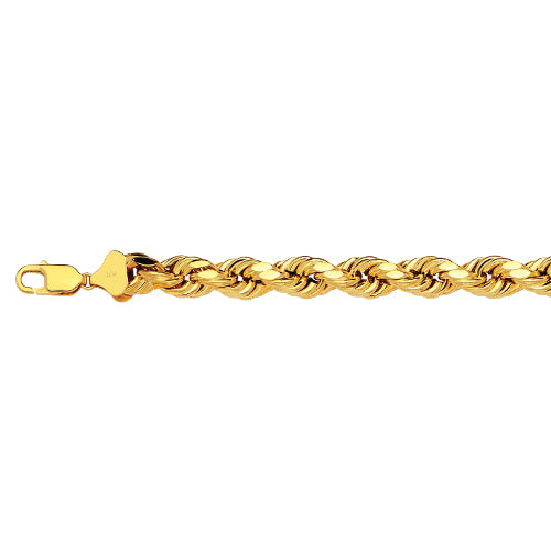 14K 7MM YELLOW GOLD DC HOLLOW ROPE 7.5 CHAIN BRACELET"