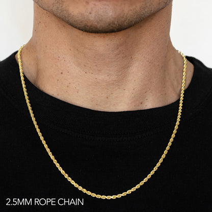 14K 2.5MM YELLOW GOLD DC HOLLOW ROPE 20 CHAIN NECKLACE"