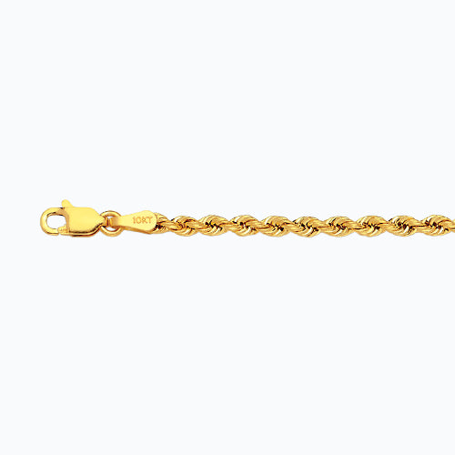 14K 2.5MM YELLOW GOLD DC HOLLOW ROPE 16 CHAIN NECKLACE"