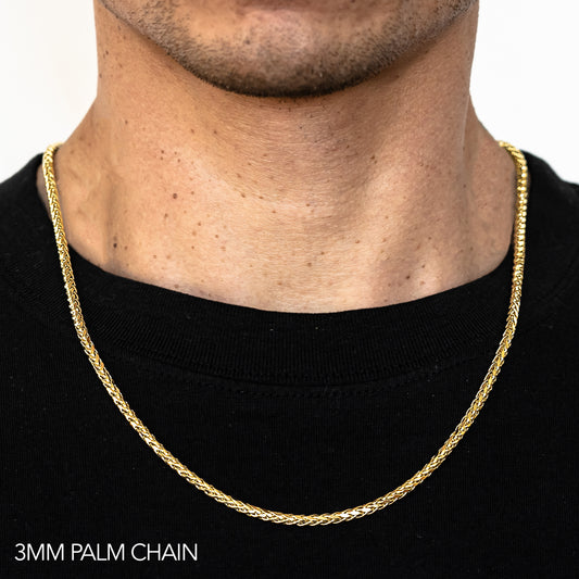 14K 3MM YELLOW GOLD PALM 22 CHAIN NECKLACE"