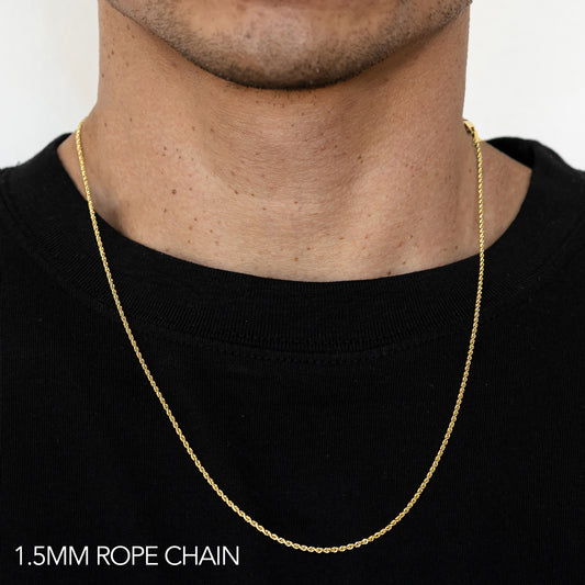 14K 1.5MM YELLOW GOLD SOLID DC ROPE 24 CHAIN NECKLACE"