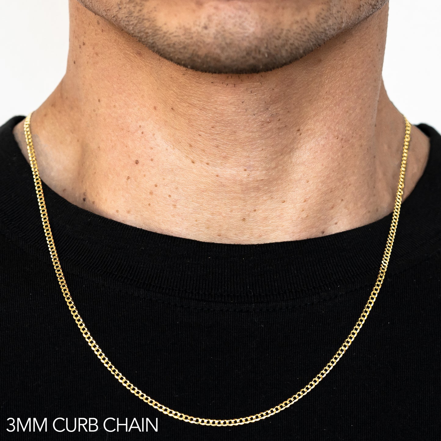 14K 3MM YELLOW GOLD SOLID CURB 20 CHAIN NECKLACE"