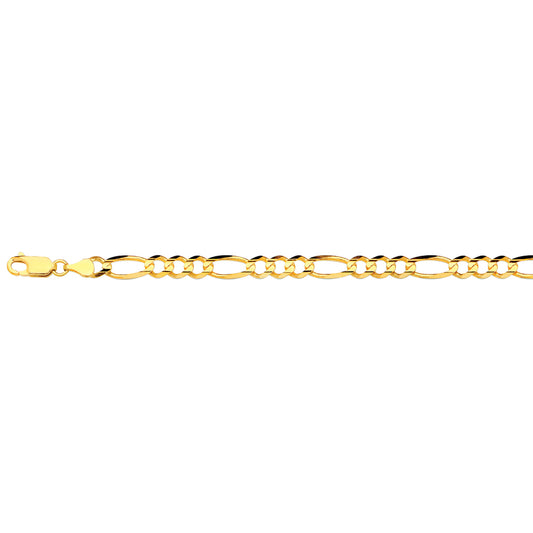 14K 5.5MM YELLOW GOLD SOLID FIGARO 7 CHAIN BRACELET"