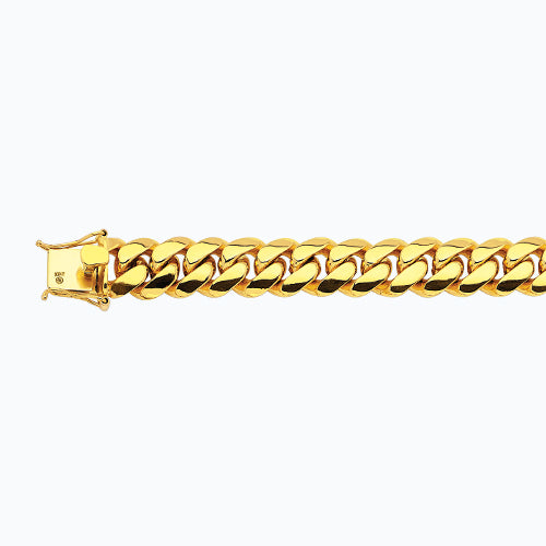 14K 15MM YELLOW GOLD SOLID MIAMI CUBAN 9 CHAIN BRACELET"