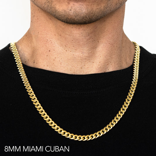 14K 8MM YELLOW GOLD SOLID MIAMI CUBAN 24 CHAIN NECKLACE"
