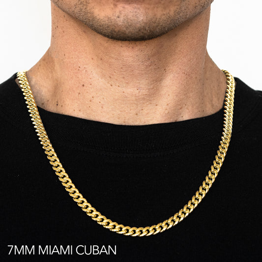 14K 7MM YELLOW GOLD SOLID MIAMI CUBAN 24 CHAIN NECKLACE"