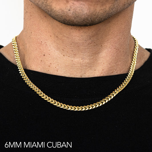 14K 6MM YELLOW GOLD SOLID MIAMI CUBAN 18 CHAIN NECKLACE"