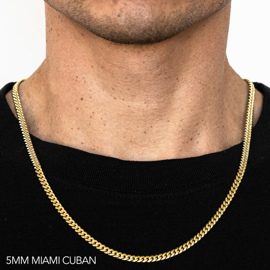 14K 5MM YELLOW GOLD SOLID MIAMI CUBAN 22 CHAIN NECKLACE"