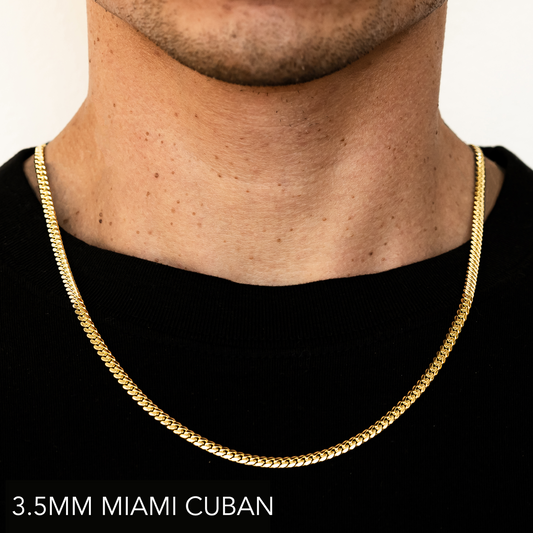 14K 3.5MM YELLOW GOLD SOLID MIAMI CUBAN 28 CHAIN NECKLACE"