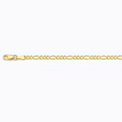 14K 2.5MM YELLOW GOLD SOLID FIGARO 24 CHAIN NECKLACE"