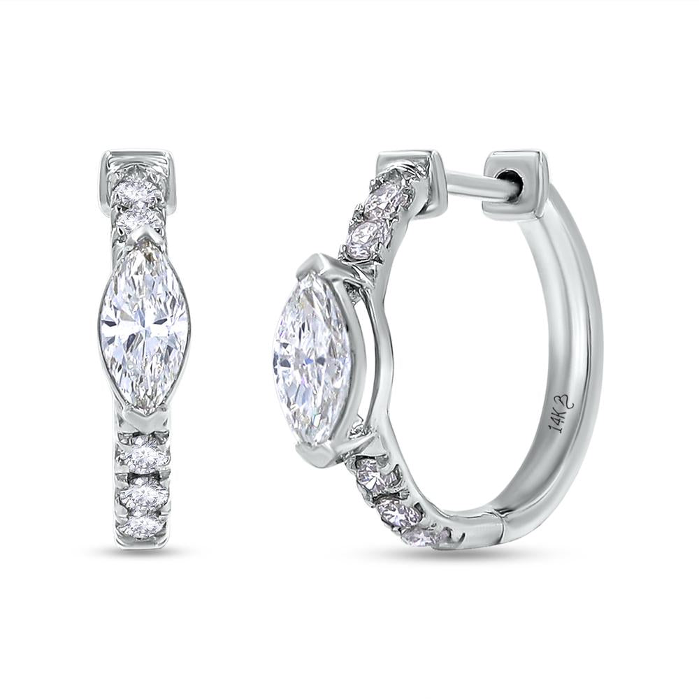 0.75 Cttw Marquise and Round Lab Grown Diamond Hidden Snap Post Hoop Earrings In 14K Solid Gold Jewelry