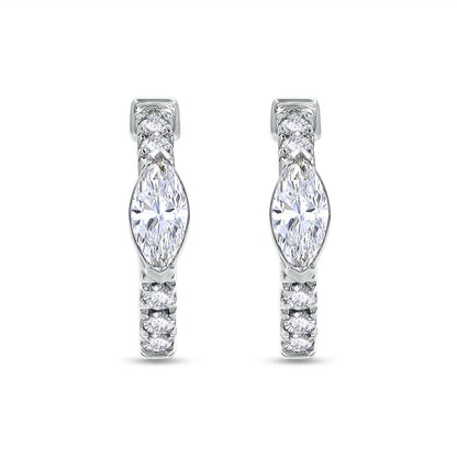 0.75 Cttw Marquise and Round Lab Grown Diamond Hidden Snap Post Hoop Earrings In 14K Solid Gold Jewelry