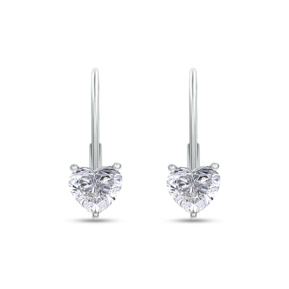 1.10 Cttw Heart Shape Lab Grown Diamond Lever Back Solitaire Drop Earrings In In 14K Solid Gold Jewelry