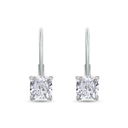 1.30 Cttw Cushion Shape Lab Grown Diamond Lever Back Solitaire Drop Earrings In 14K Solid Gold Jewelry