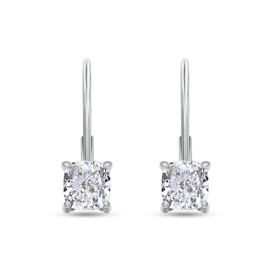 1.30 Cttw Cushion Shape Lab Grown Diamond Lever Back Solitaire Drop Earrings In 14K Solid Gold Jewelry