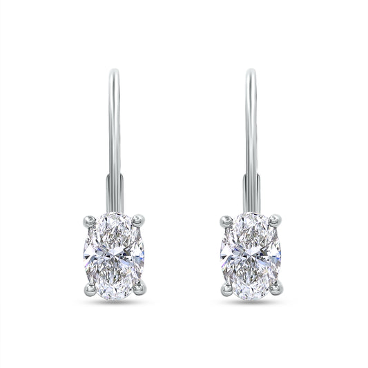 1.00 Cttw Oval Shape Lab Grown Diamond Lever Back Solitaire Drop Earrings In 14K Solid Gold Jewelry