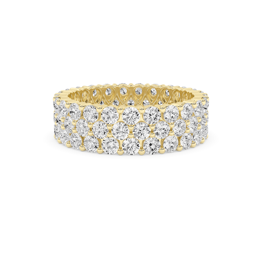 14K Solid Gold 3.00 Carat Lab Grown Diamond Round Three Row Engagement Ring