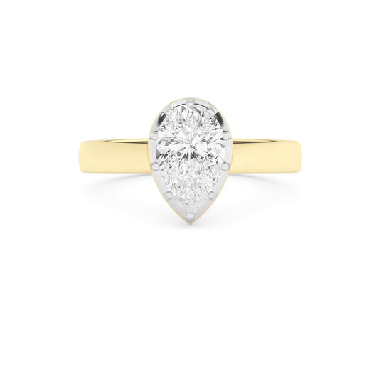 14K Solid Gold 0.90 Carat Lab Grown Diamond Pear Solitaire Engagement Ring