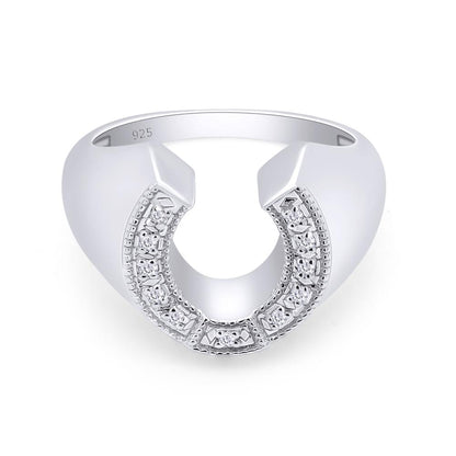0.10 Carat Lab Created Moissanite Diamond Horseshoe Statement Ring In 925 Sterling Silver Jewelry