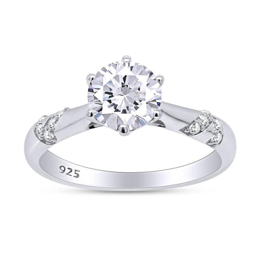1 1/10 Carat Center 6.5MM Lab Created Moissanite Diamond Engagement Ring Solitaire with Accents for Women In 925 Sterling Silver Jewelry