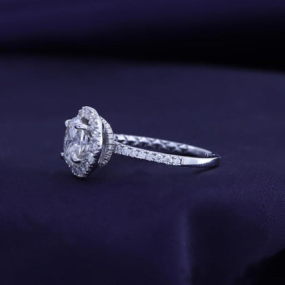 2 Carat Oval and Round Cut Lab Created Moissanite Diamond Solitaire Halo Engagement Ring In 925 Sterling Silver Jewelry