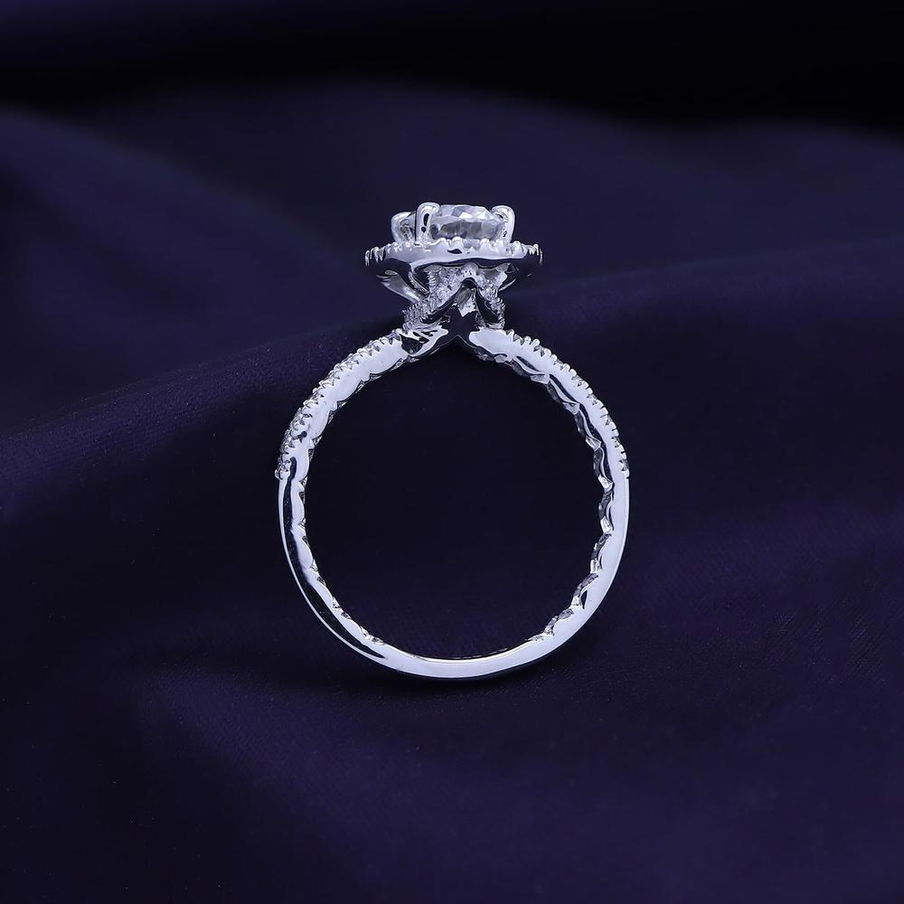 2 Carat Oval and Round Cut Lab Created Moissanite Diamond Solitaire Halo Engagement Ring In 925 Sterling Silver Jewelry