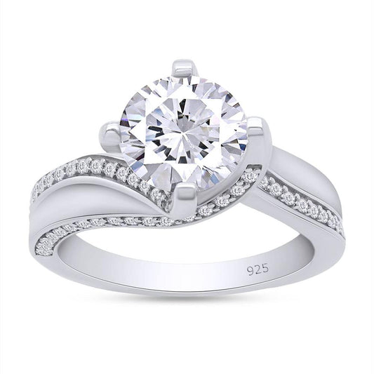 1.75 Carat Center 7.5MM Lab Created Moissanite Diamond Engagement Ring Solitaire with Accents for Women In 925 Sterling Silver Jewelry