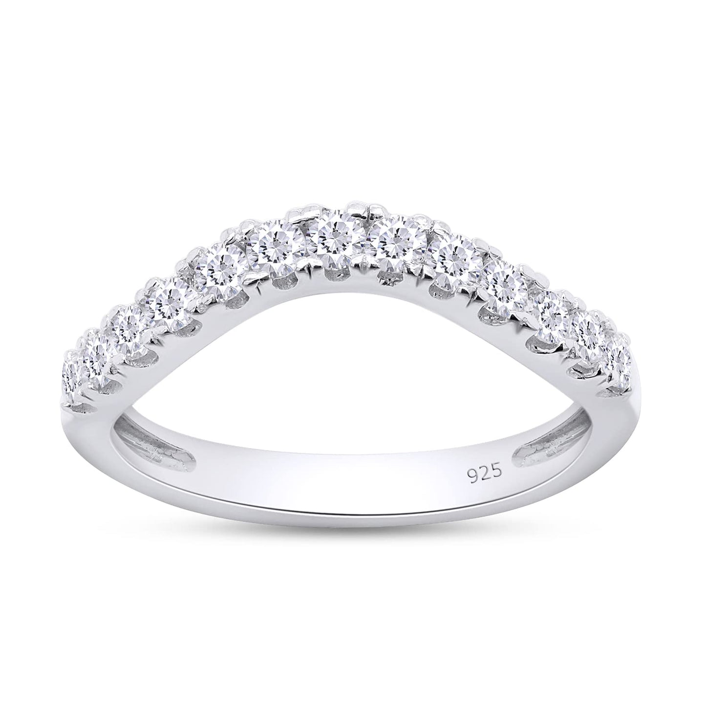 0.33 Carat Lab Created Moissanite Diamond Half Eternity Curved Wedding Band Ring In 925 Sterling Silver Jewelry