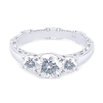 1 1/3 Carat Lab Created Moissanite Diamond Three Stone Engagement Ring In 925 Sterling Silver Jewelry