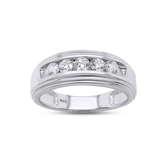 1/2 Carat Lab Created Moissanite Diamond Channel Set Five Stone Men's Anniversary Wedding Band Ring In 925 Sterling Silver Jewelry