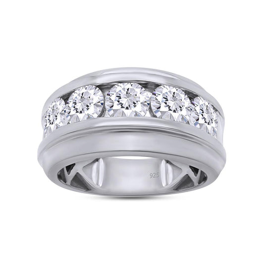 3 1/2 Carat Lab Created Moissanite Diamond Five Stone Men's Wedding Band Ring In 925 Sterling Silver Jewelry