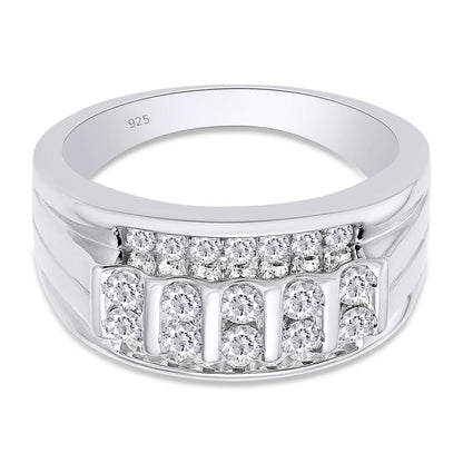 1.00 Carat Lab Created Moissanite Diamond Cluster Men's Wedding Band Ring In 925 Sterling Silver Jewelry