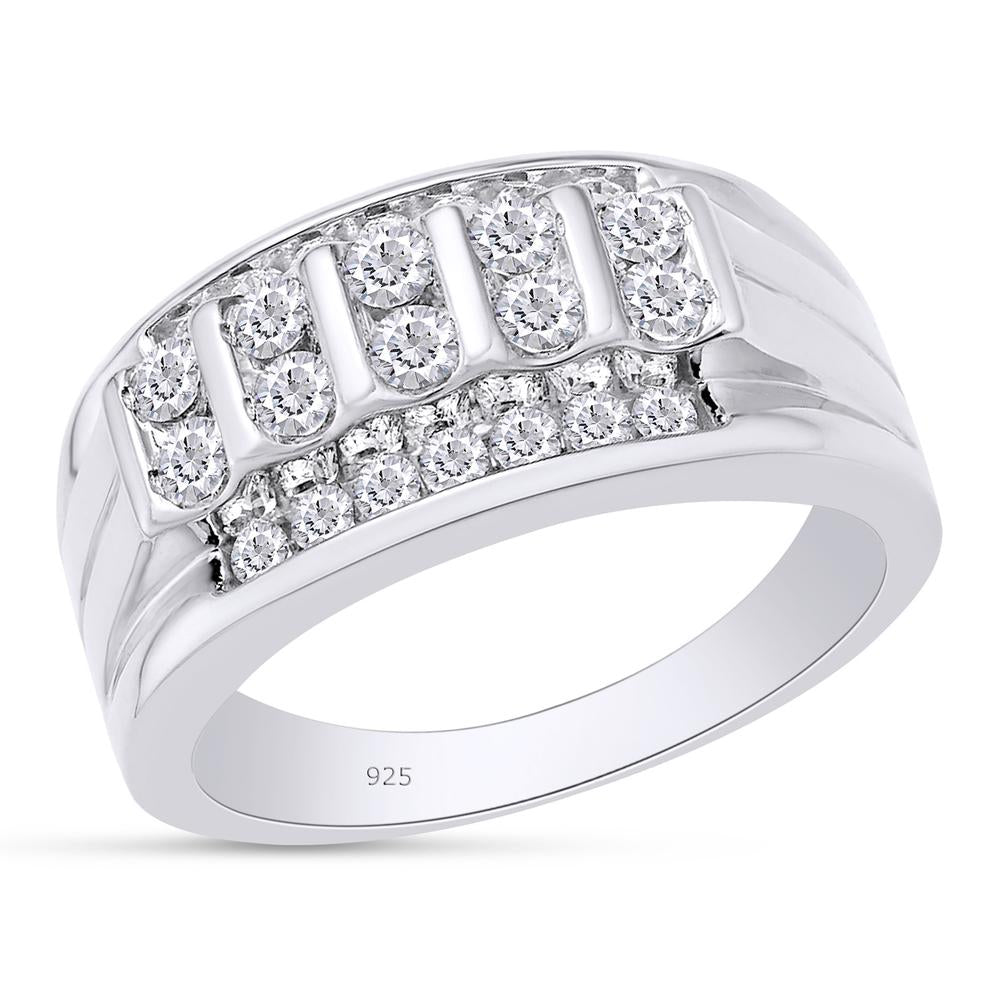 1.00 Carat Lab Created Moissanite Diamond Cluster Men's Wedding Band Ring In 925 Sterling Silver Jewelry