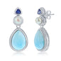 Sterling Silver Pearshaped Larimar with FWP & Tanzanite CZ Earrings