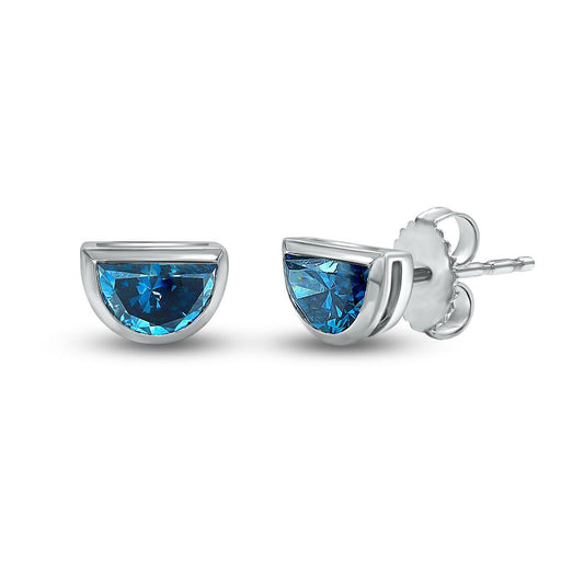 1.45 Cttw Half Moon Shape Blue Lab Grown Diamond Solitaire Moon Stud Earrings In 14K Solid Gold Jewelry